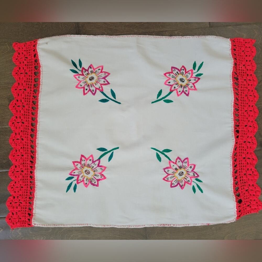 Handmade Embroidered Table Decor Crochet Edges Unique Beautiful Floral